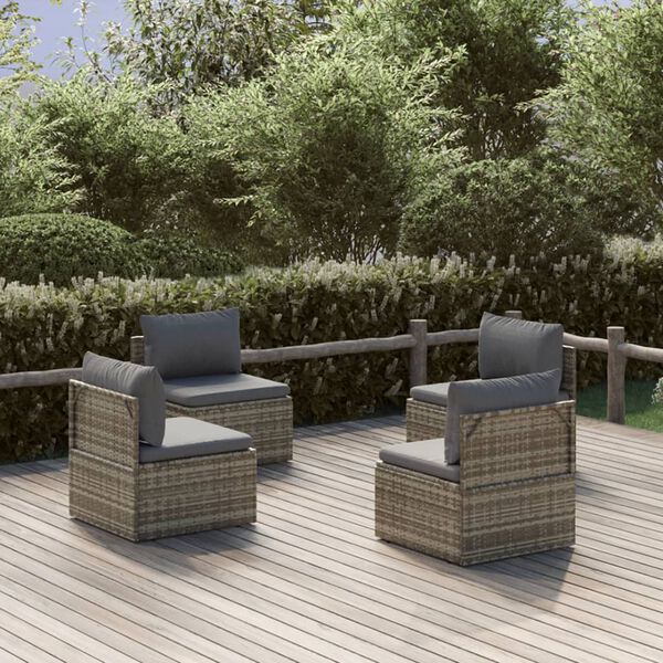 vidaXL Canap&eacute;s centraux de jardin 4 pcs Gris 57x57x56 cm Poly rotin