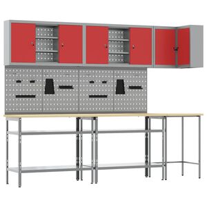 vidaXL Ensemble de placards de travail 10 pi&egrave;ces Rouge et Gris