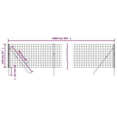 vidaXL Clôture en treillis métallique vert 1,1x10 m acier galvanisé