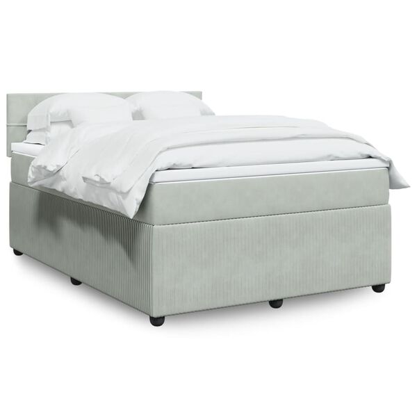 vidaXL Sommier &agrave; lattes de lit et matelas Gris clair 140x200cm Velours