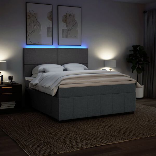 vidaXL Sommier &agrave; lattes de lit avec matelas Gris fonc&eacute; 180x200cm Tissu