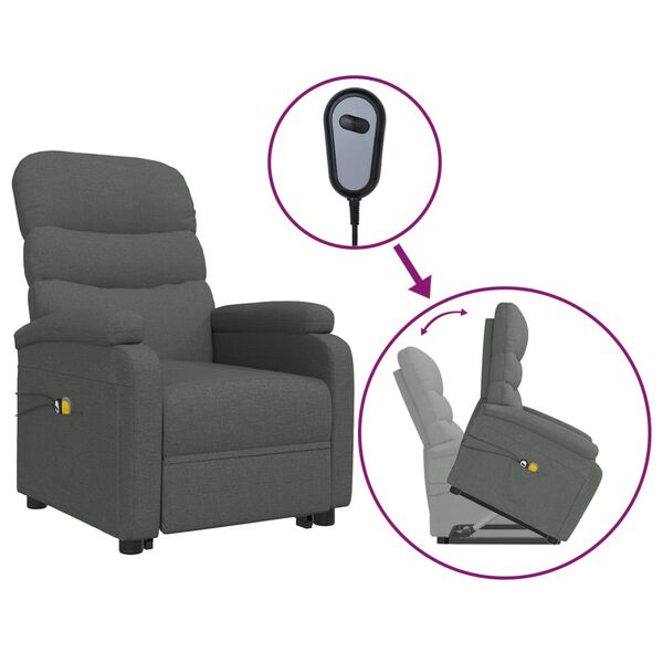 vidaXL Fauteuil de massage inclinable Gris fonc&eacute; Tissu