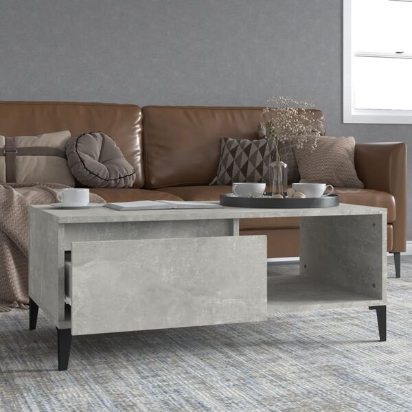 vidaXL Table basse Gris b&eacute;ton 90x50x36,5 cm Bois d'ing&eacute;nierie