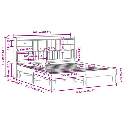 vidaXL Cadre de lit sans matelas cire marron 200x200cm bois pin massif