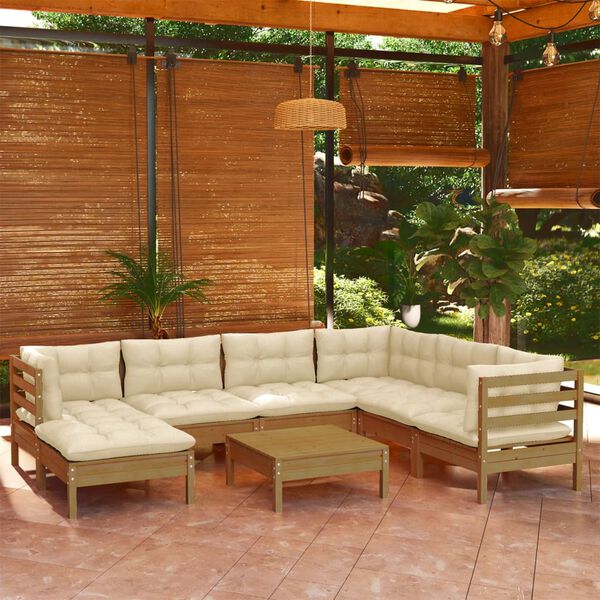 vidaXL Salon de jardin 8 pcs avec coussins Marron miel Bois de pin