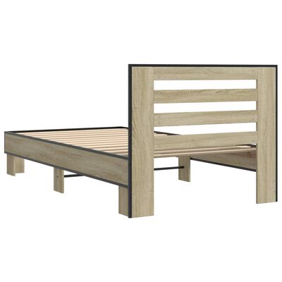 vidaXL Cadre de lit chêne sonoma 90x190 cm bois d'ingénierie et métal