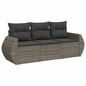 vidaXL Salon de jardin avec coussins 3 pcs gris r&eacute;sine tress&eacute;e