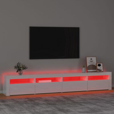 vidaXL Meuble TV avec lumières LED Blanc brillant 240x35x40 cm