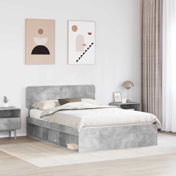 vidaXL Cadre de lit avec t&ecirc;te de lit B&eacute;ton 140 x 200 cm Pin massif