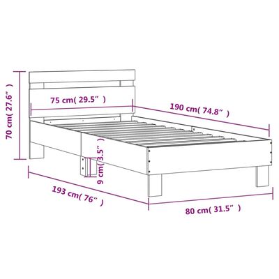 vidaXL Cadre de lit sans matelas avec tête de lit gris béton 75x190 cm