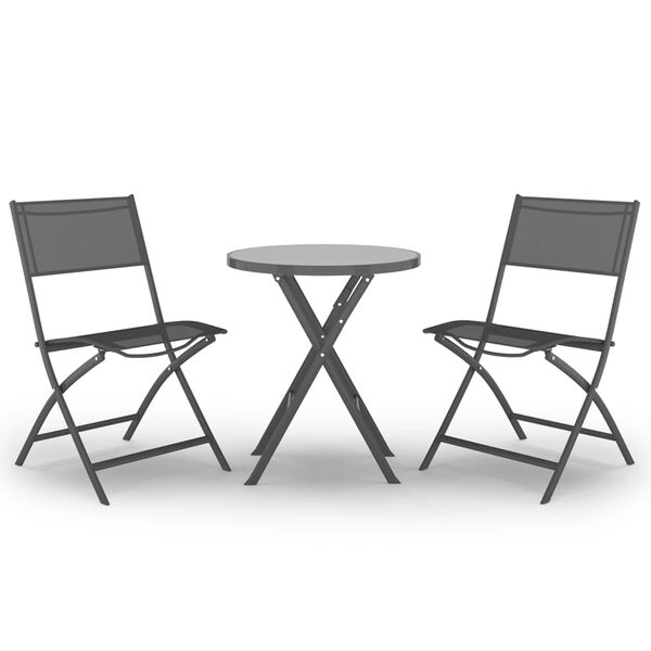 vidaXL Ensemble de bistro pliable 3 pcs acier Gris