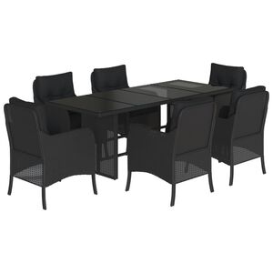 vidaXL Ensemble &agrave; manger de jardin coussins 7pcs Noir R&eacute;sine tress&eacute;e
