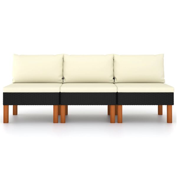vidaXL Canap&eacute;s centraux 3 pcs R&eacute;sine tress&eacute;e et bois d'eucalyptus