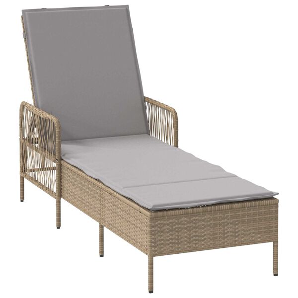 vidaXL Chaise longue avec coussin Beige 157 x 55 x 92cm polyrotin