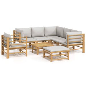 vidaXL Salon de jardin 8 pcs avec coussins gris clair bambou