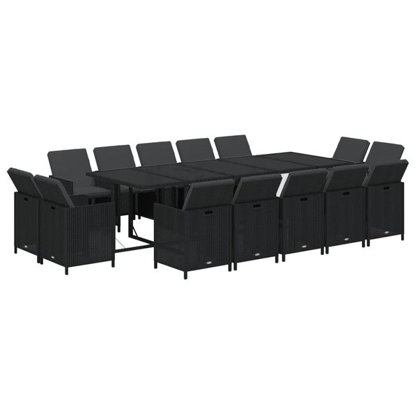 vidaXL Ensemble &agrave; manger de jardin coussins 15 pcs R&eacute;sine tress&eacute;e Noir
