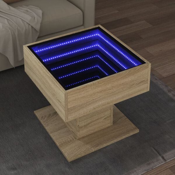 vidaXL Table basse avec LED ch&ecirc;ne sonoma 50x50x45 cm bois d'ing&eacute;nierie