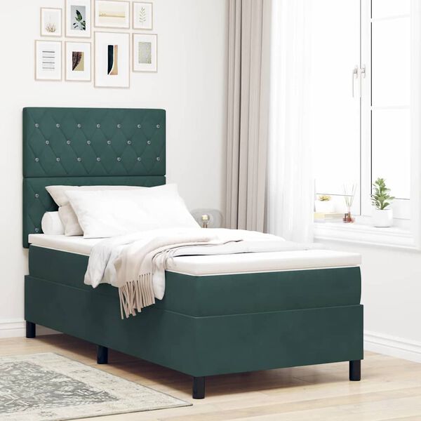 vidaXL Lit &agrave; ressorts avec matelas Vert fonc&eacute; 100 x 200 cm tissu