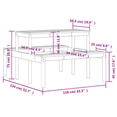 vidaXL Table de pique-nique blanc 110x134x75 cm bois massif de pin