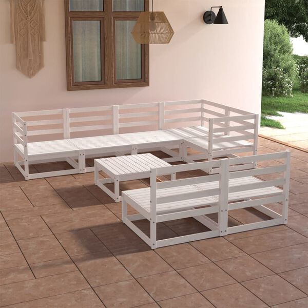 vidaXL Salon de jardin 8 pcs Blanc Bois de pin massif