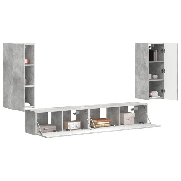 vidaXL Ensemble meuble TV 4 pcs Gris b&eacute;ton Bois d'ing&eacute;nierie