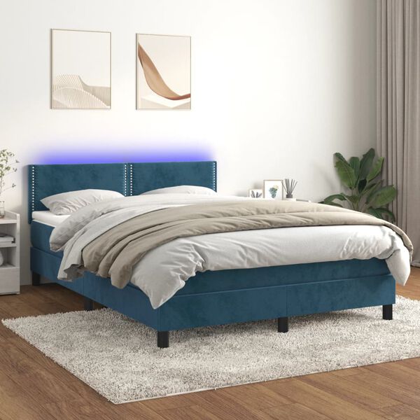 vidaXL Sommier &agrave; lattes de lit avec matelas LED Bleu fonc&eacute; 140x190 cm