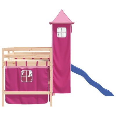 vidaXL Lit mezzanine enfants avec tour sans matelas rose 90x190 cm