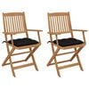 vidaXL Chaises pliantes (lot de 2) avec coussins, en bois d'acacia massif