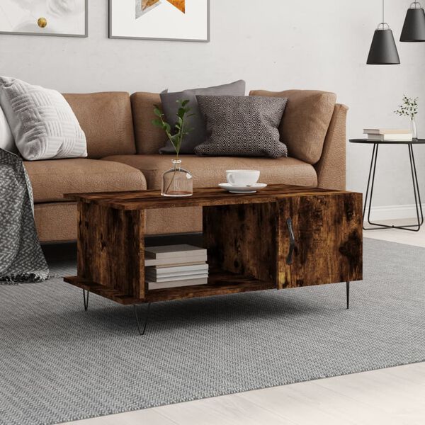 vidaXL Table basse ch&ecirc;ne fum&eacute; 90x50x40 cm bois d'ing&eacute;nierie