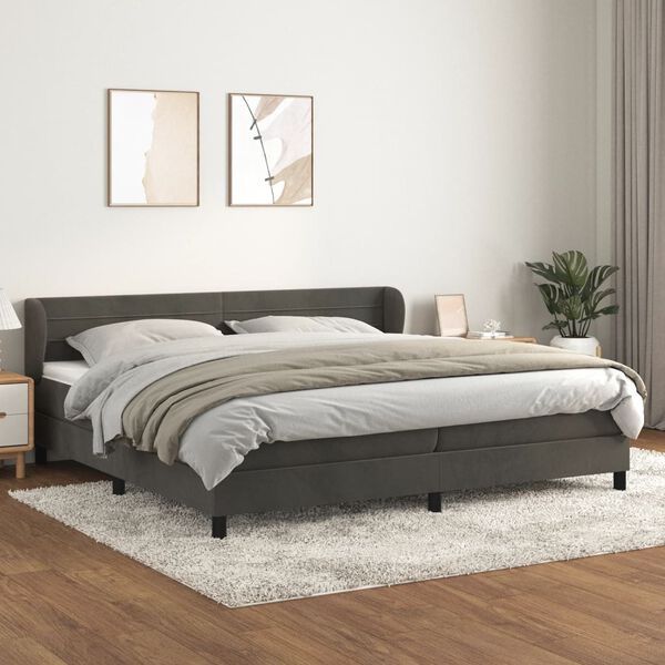 vidaXL Sommier &agrave; lattes de lit et matelas Gris fonc&eacute; 200x200cm Velours
