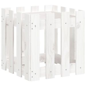 vidaXL Jardini&egrave;re avec design de cl&ocirc;ture blanc 40x40x40 cm pin massif