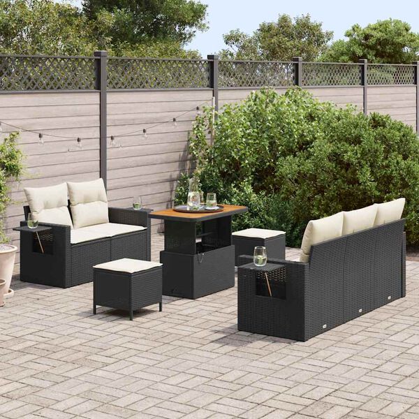 vidaXL Ensemble de canap&eacute; de jardin avec coussin 8 pcs Noir et cr&egrave;me