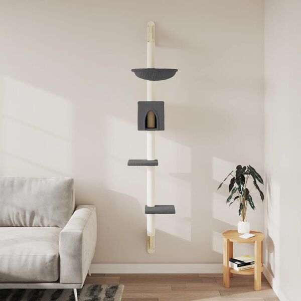 vidaXL Arbre &agrave; chat mural avec griffoir gris fonc&eacute; 187 cm