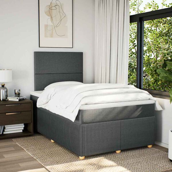 vidaXL Sommier &agrave; lattes de lit avec matelas Gris fonc&eacute; 120x200cm Tissu