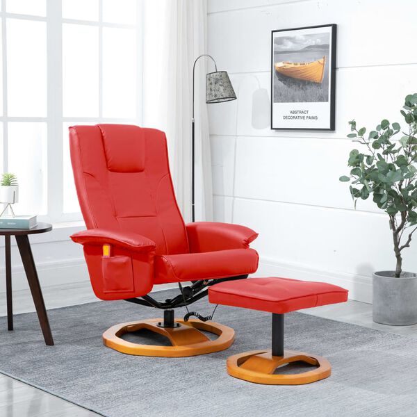 vidaXL Fauteuil de massage avec repose-pied rouge similicuir