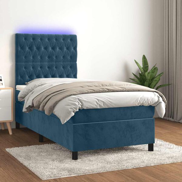 vidaXL Sommier &agrave; lattes de lit et matelas et LED Bleu fonc&eacute; 80x200 cm