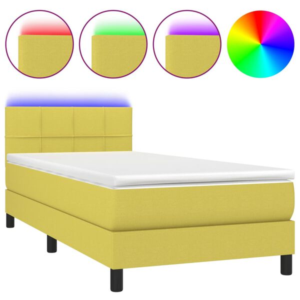 vidaXL Sommier &agrave; lattes de lit avec matelas LED Vert 100x200 cm Tissu