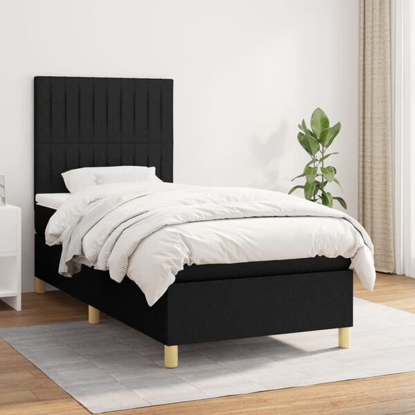 vidaXL Sommier &agrave; lattes de lit et matelas Noir 80x200 cm Tissu