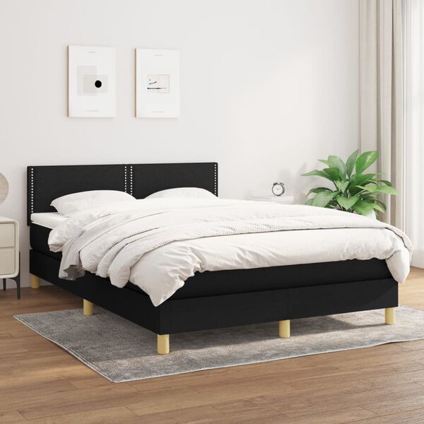 vidaXL Sommier &agrave; lattes de lit avec matelas Noir 140x190 cm Tissu