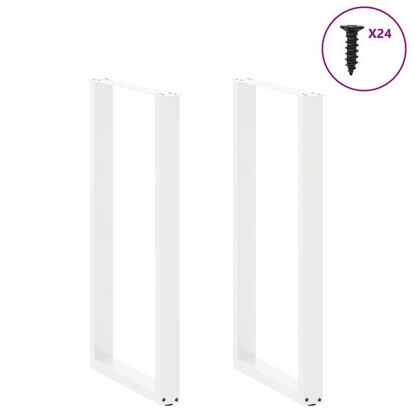 vidaXL Pieds de table de bar en U, 2 pièces, blanc, 60 x (110-111) cm, acier