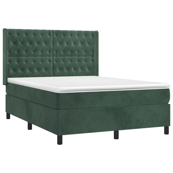 vidaXL Sommier &agrave; lattes de lit et matelas Vert fonc&eacute; 140x190cm Velours