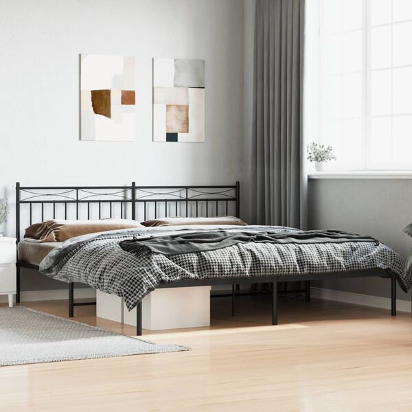 vidaXL Cadre de lit m&eacute;tal sans matelas avec t&ecirc;te de lit noir 193x203cm
