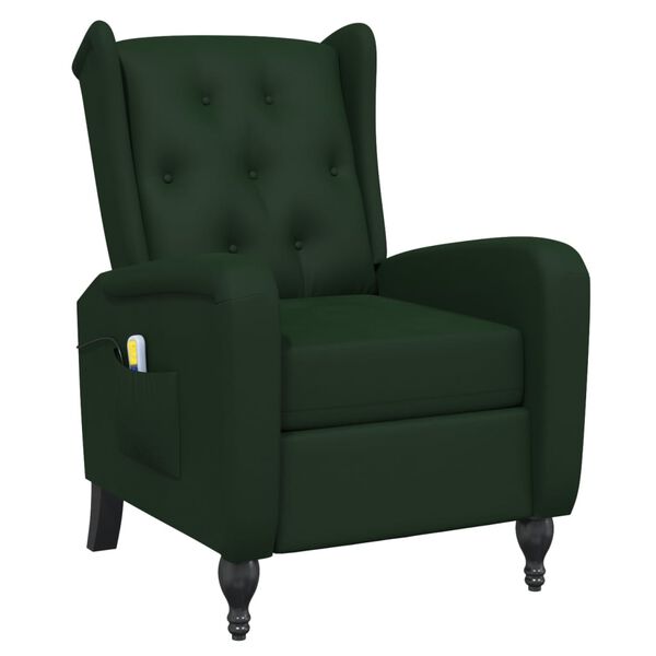 vidaXL Fauteuil de massage inclinable vert fonc&eacute; velours