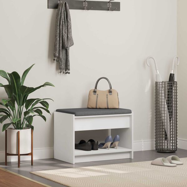 vidaXL Banc d'entr&eacute;e Blanc 63 x 38 x 45 cm Bois Ing&eacute;nierie et Tissu