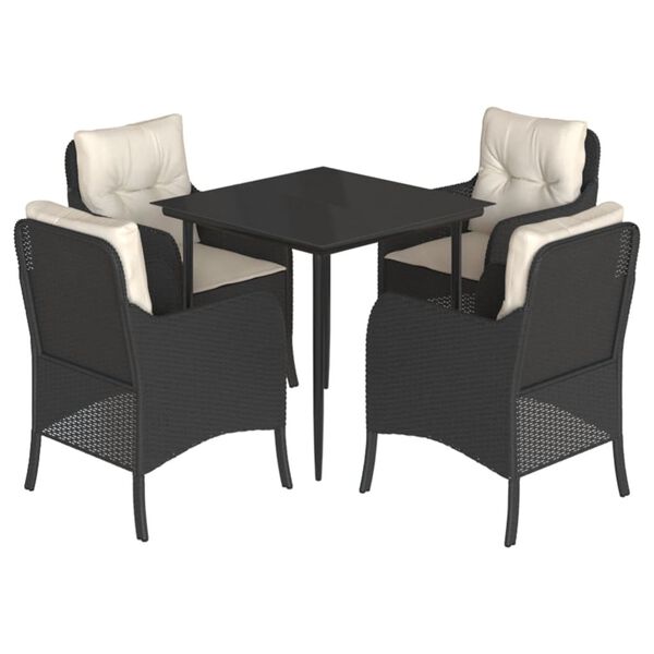 vidaXL Ensemble &agrave; manger de jardin coussins 5pcs Noir R&eacute;sine tress&eacute;e
