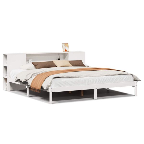 vidaXL Lit biblioth&egrave;que sans matelas blanc 200x200 cm bois pin massif
