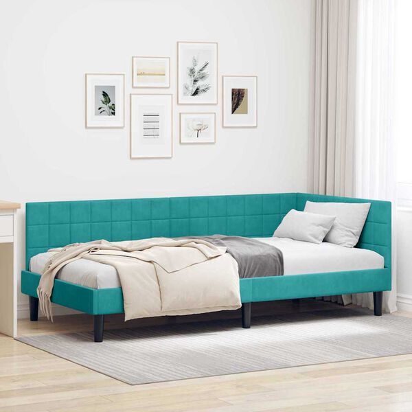 vidaXL Cadre de lit d'angle Turquoise 90 cm x 190 cm Velours