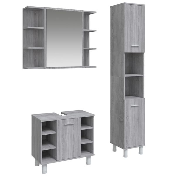 vidaXL Ensemble d'armoires de salle de bain 3 pcs sonoma gris