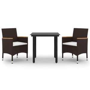 vidaXL Ensemble &agrave; manger de jardin coussins 3 pcs R&eacute;sine tress&eacute;e Verre
