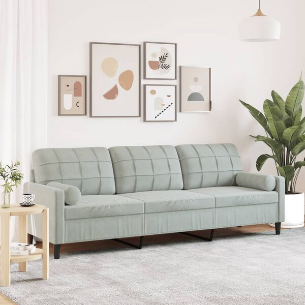 vidaXL Canap&eacute; 3 places avec oreillers gris clair 210 cm velours